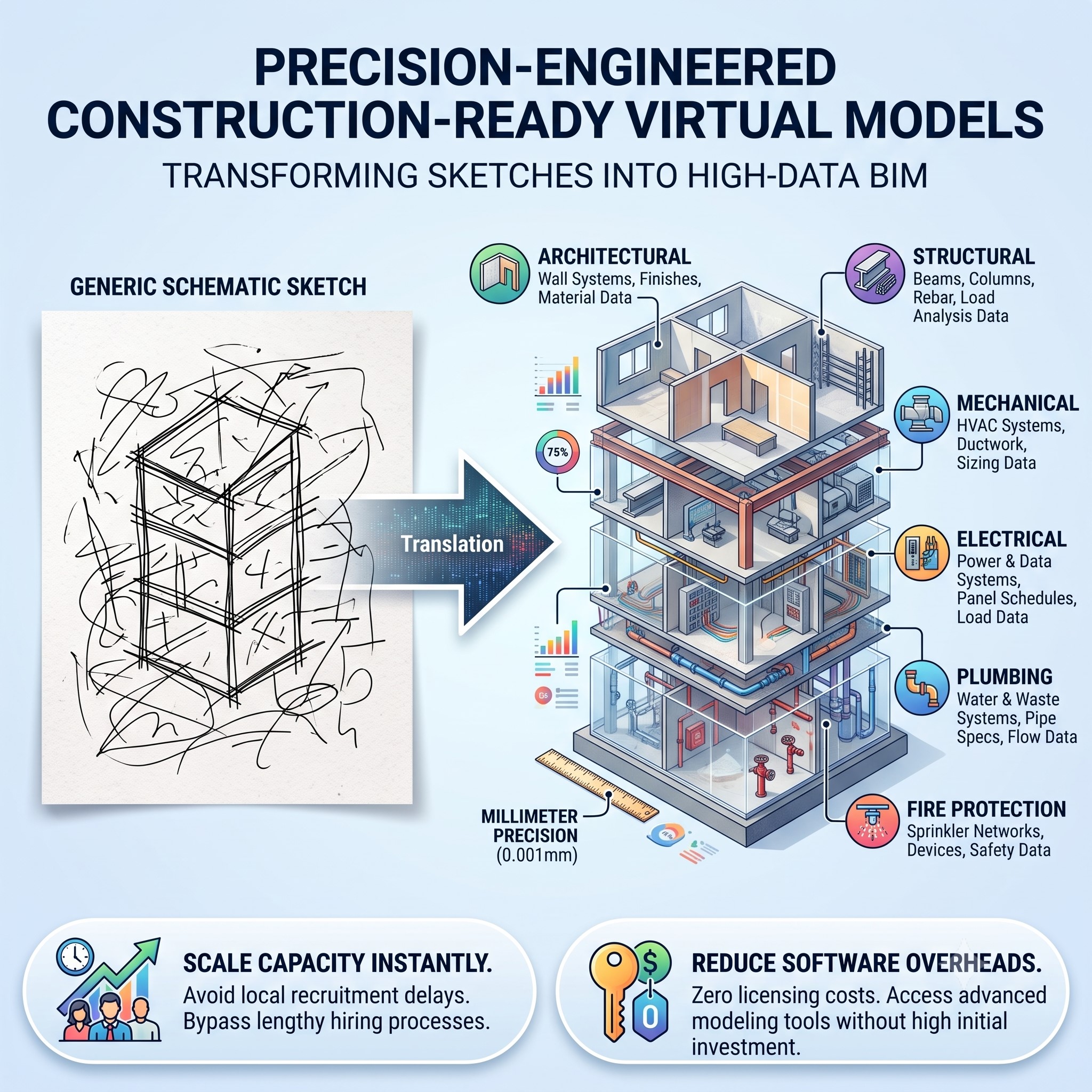 Multi-Discipline 3D Modeling (LOD 100–500)
